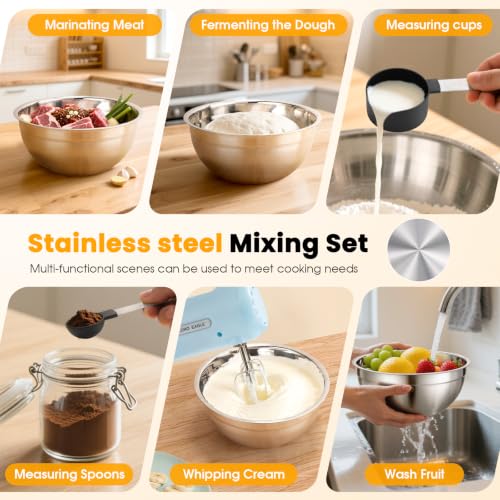 Image of Lord Eagle 5-Speed Hand Mixer Electric With 4 Mixing Bowls Set
