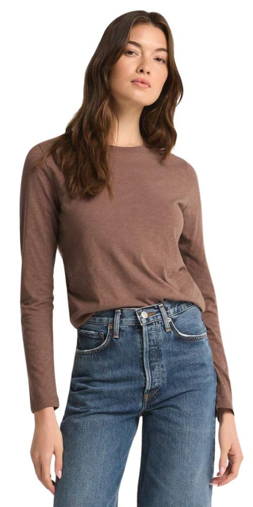 Z SUPPLY Women's Modern Slub Long Sleeve Tee, Crew Neck, Deep Taupe, Regular Fit