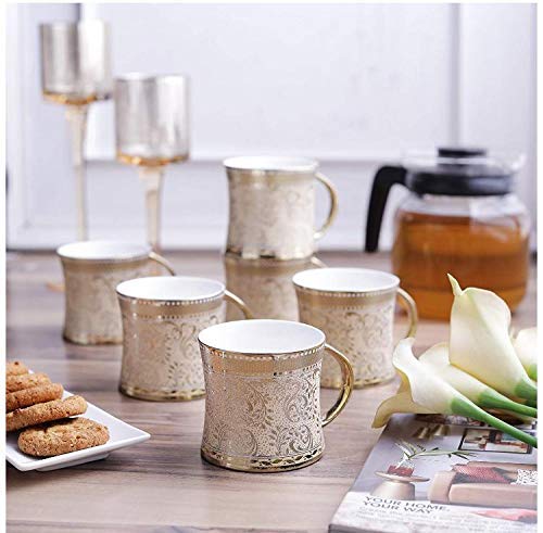Image of E-Ezra Diamond Tea Coffee Cups Mug Set (Set of 6) 150 ML, Bone China