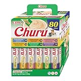 INABA Churu Katzenleckerlis Creamy Snack, Variety Box mit Huhn & Thunfisch, Keine Nebenerzeugnisse, Getreidefrei, Zuckerfrei, Kalorienarm, Fleisch, Premium Katzen Leckerlies 14 g x 80