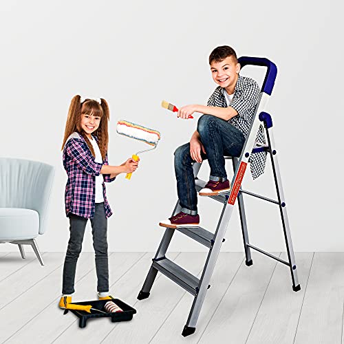 Image of BRANCO Home Pro 4 Steps Ladder for Home | Wide Anti-Skid Steps | Safety-Clutch Lock | Light Weight Aluminium Step Ladder | (5 Years Warranty, Made in India) - GEC-L4