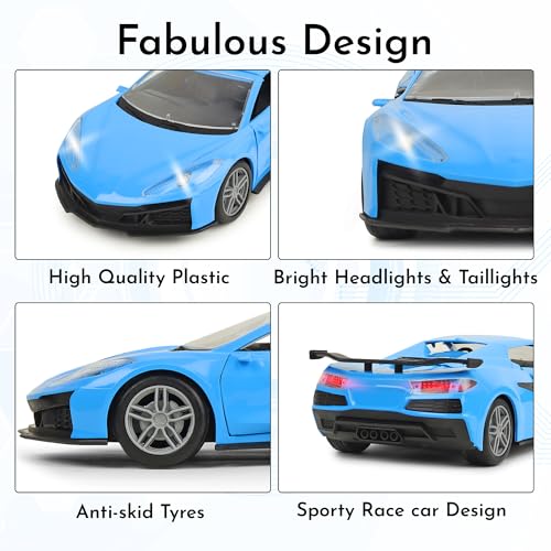 Image of Remote Control Car for Kids| Made in India| Toys for Boys & Girls| Rechargeable Battery|Sporty Race Car Design Openable Doors & Roof, Bright Headlights & Taillights| Gift for Boys Girls, Blue