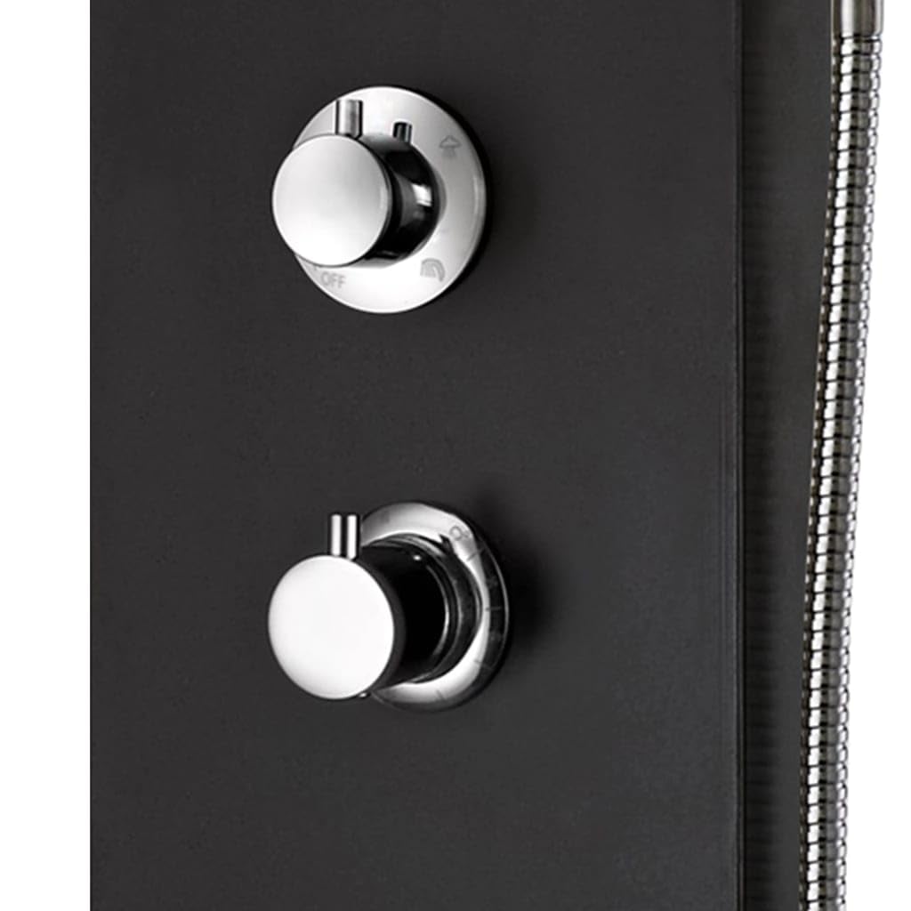 Pannello doccia in alluminio nero, 20 x 44 x 130 cm, con doccia a pioggia, soffione massaggiante e illuminazione LED, moderno sistema doccia per bagno, benessere e relax