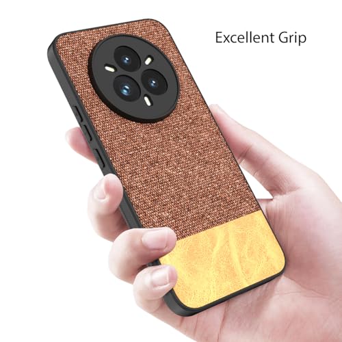 Image of Kapa Soft Fabric & Leather Hybrid Protective Back Cover for Realme 14 Pro+ (Plus) 5G | Shockproof Slim Hard Anti Slip Back Case (Brown)