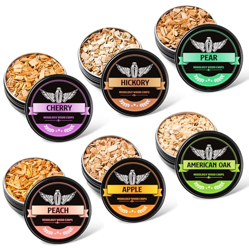 INSISART Whiskey Smoker Wood Chips 6 Flavors Apple Cherry Oak Pear Peach Hickory Natural Chips for Cocktails Old Fashioned Bourbon Drinks Food Bar Accessory Gift for Men