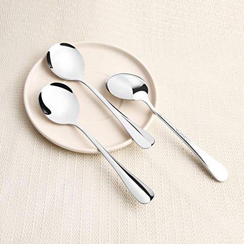 Image of Stainless Steel Round Soup Spoons, Mirror Polished Finish, Set of 6
