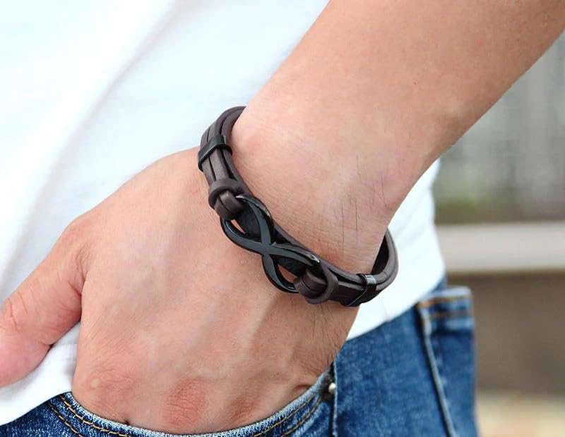 Brizberry Titanium Steel & Vegan Leather Bracelet For Men - Magnetic Clasp, 8 Inch - View #8