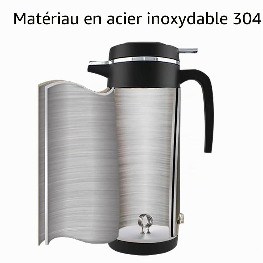 Baceyong Bouilloire de voiture allume-cigare 12 V/24 V, bouilloire portable pour voitures de voyage, tasse chauffante de voiture en acier inoxydable 304 1200 ml