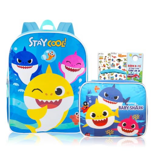 Baby Shark Backpack and Lunch Box Set for Toddlers School Bundle, More