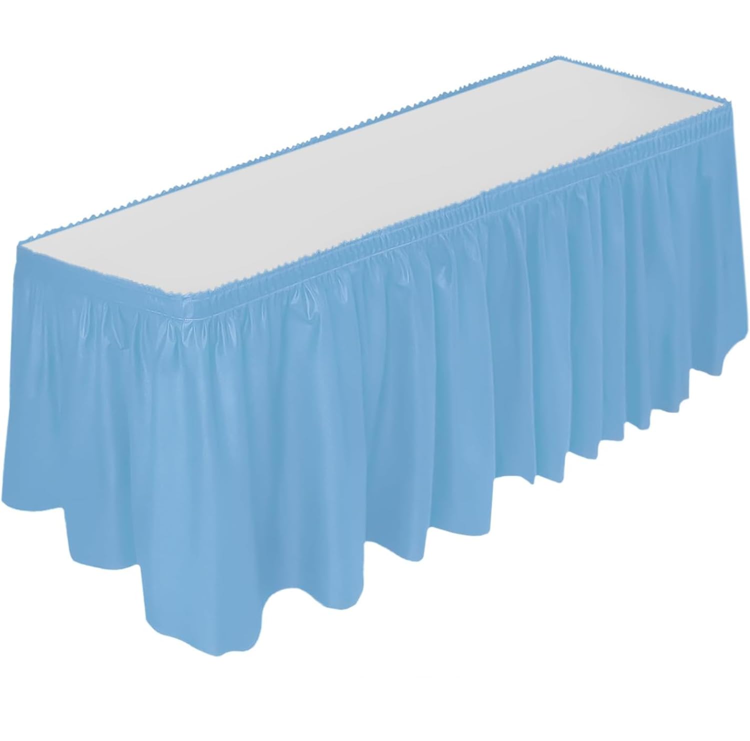 DecorRack Table Skirt, 29 in x 14 ft -BPA Free- Plastic Tableskirt, Disposable, Reusable, Rectangular Tablecloth Skirt, Light Blue (1 Pack)