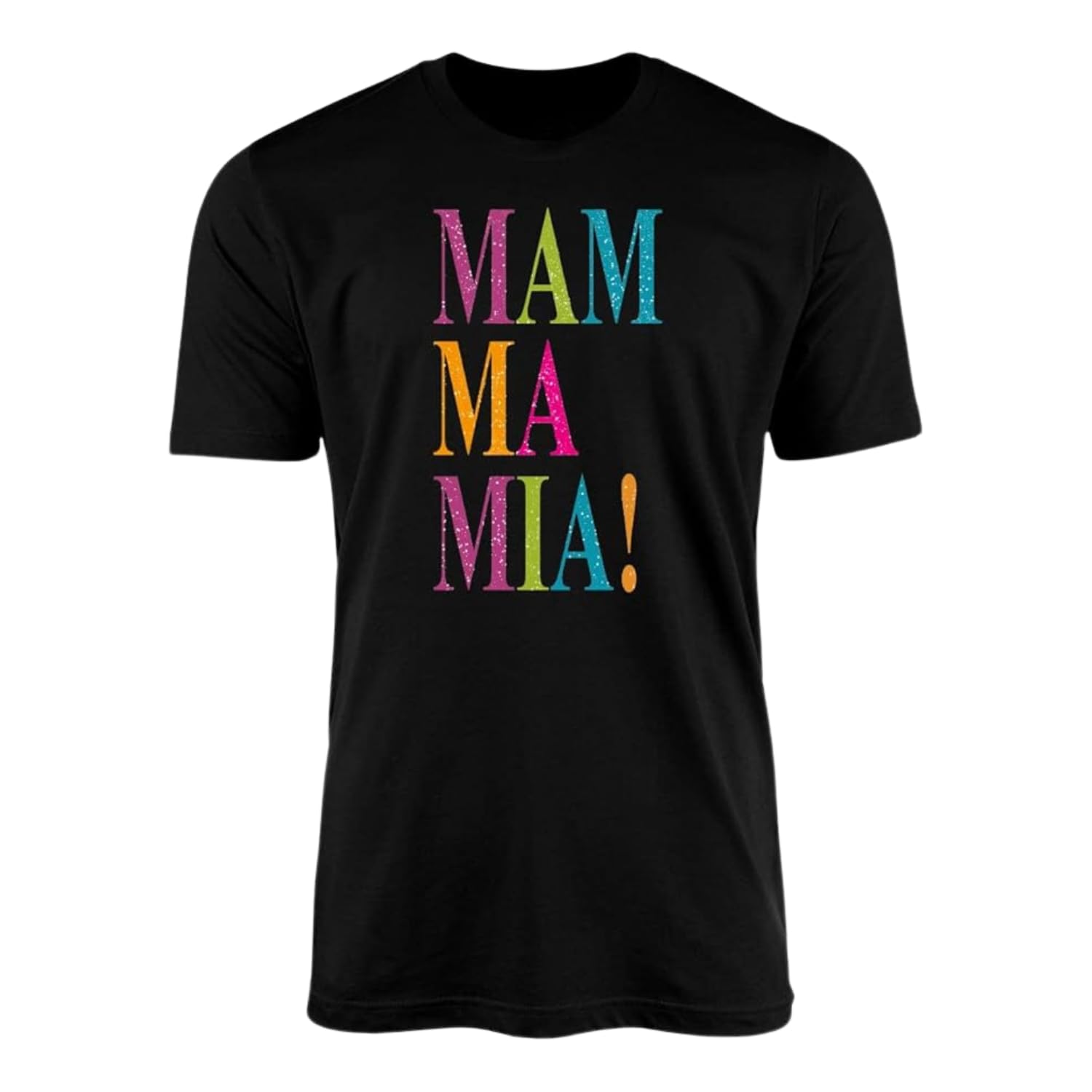 Mamma Mia Glitter Effect Letters T-Shirt Tee Top - Musical Theatre Movie Film Music Here We Go Again Sing Along Gift Present (XL, Black)