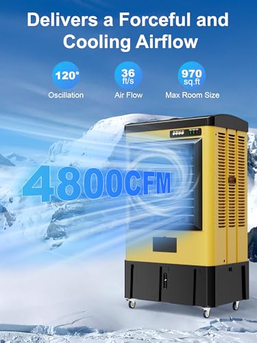 Image of Uthfy 4800 CFM Swamp Cooler, 40IN Evaporative Air Cooler with 10.6 Gal Water Tank, 3 Speeds, 120Oscillation, 3 Ice Packs, Outdoor Garage Air Conditioner for Patio, Yard, Factory
