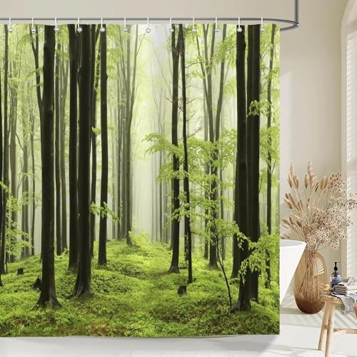 Cortina de baño con Estampado de Paisaje Natural, de Tela de poliéster, para decoración de baño, con Ganchos (90x150cm/35x59in(WxH)/Cortinas de baño)