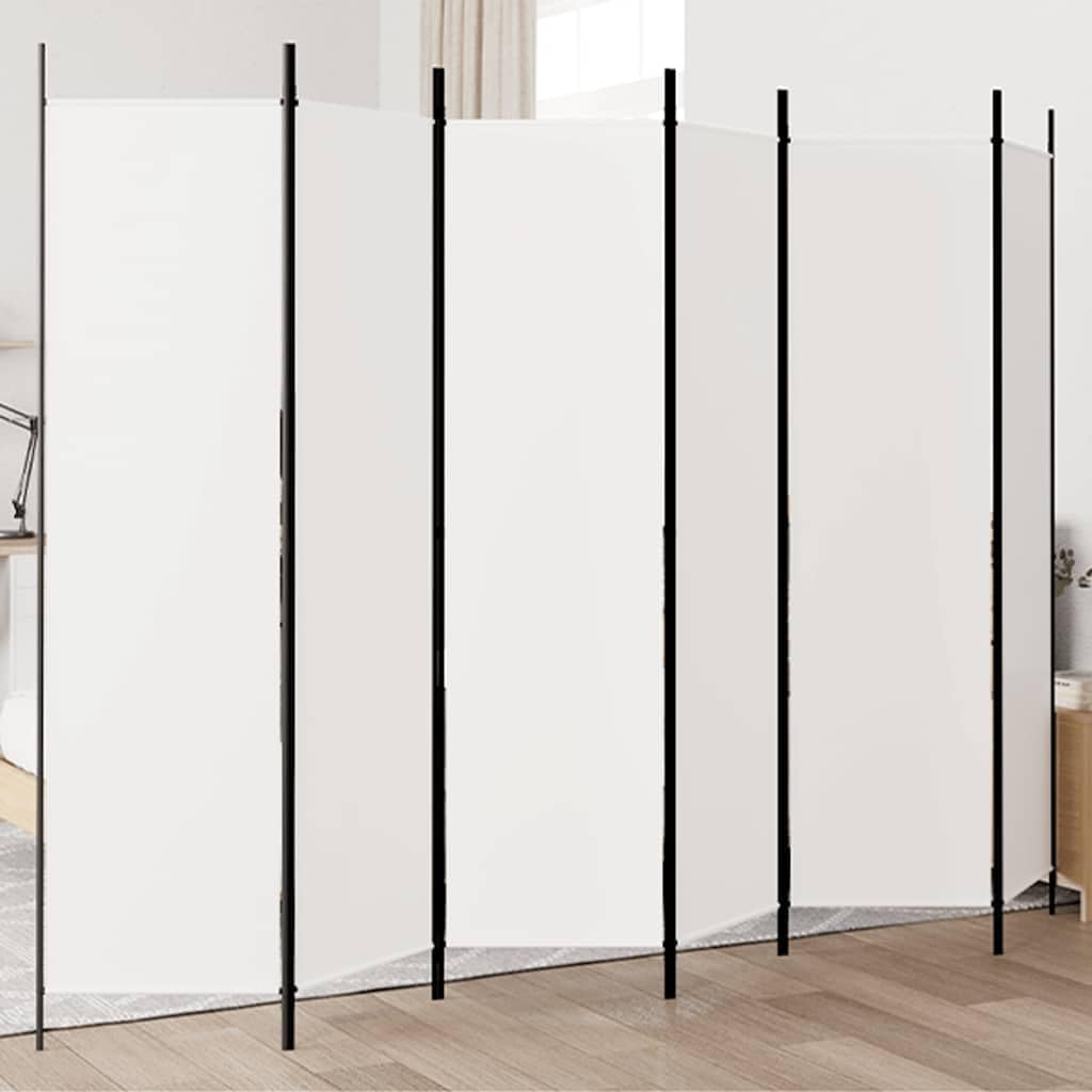 vidaXL 6-teiliger Raumteiler, 300x200 cm, Polyester & Eisen, Weiß, Faltbarer Sichtschutz, Bewegliche Trennwand, Schlafzimmer & Büro, Wohnaccessoire
