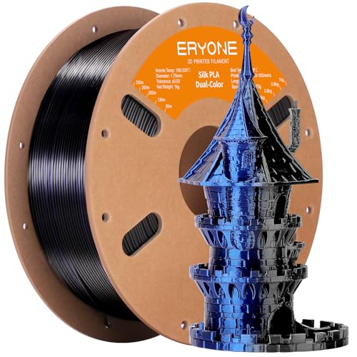 Image of ERYONE Silk Dual Color PLA Filament 3D Printer 1.75mm + /- 0.03mm, Bicolor Filament Two Tone PLA 1KG(2.2lbs) Cardboard Spool, Midnight Blue & Black