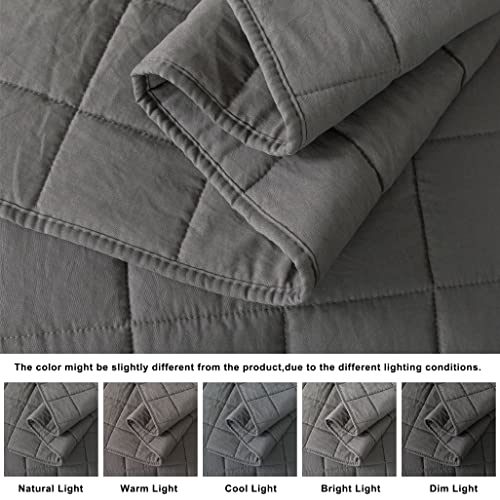 ROARINGWILD Grey Queen Size Quilt Bedding Sets with Pillow Sham, Summer Lightweight Soft Bedspread Coverlet, Farmhouse Country Gingham Quilted Blanket Thin Comforter Bed Cover, 2 Pieces, 90x91 inches
