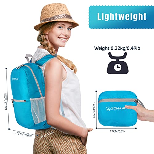 Image of ZOMAKE Ultra Lightweight Hiking Backpack 20L, Packable Small Backpacks Water Resistant Daypack for Women Men(Light Blue)