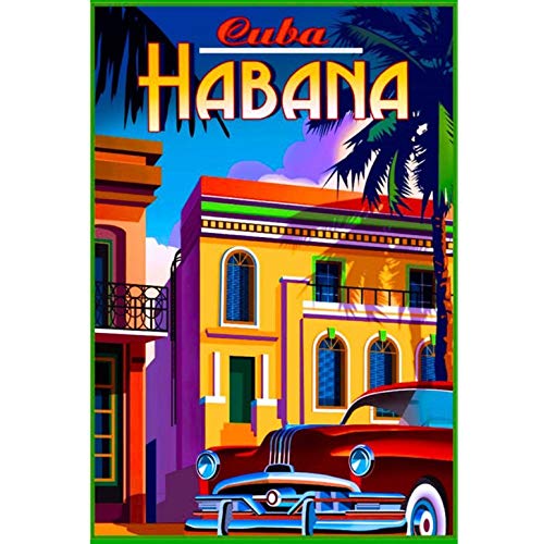 REDWPQ Ville La Havane Cuba Pop Art Voyage Affiche Vintage Rétro Toile Peinture DIY Papier Peint Affiches Maison Cadeau Décoration Toile 50X70Cm sans Cadre
