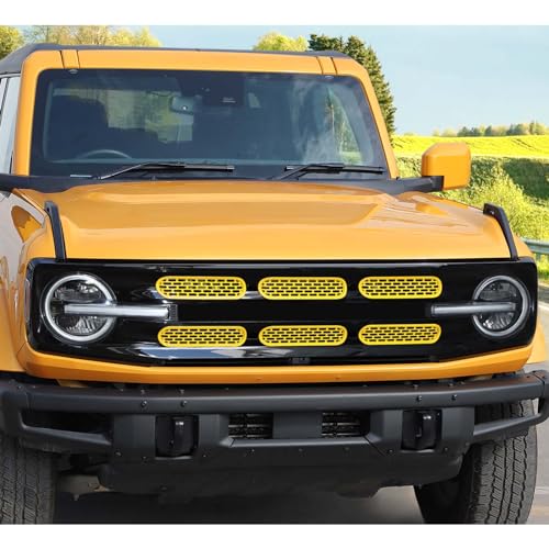 Image of Jimen Compatible with Ford Bronco 2021-2023, 6PCS Front Grille Inserts Mesh Grill Cover Exterior Trim Accessories (Yellow)