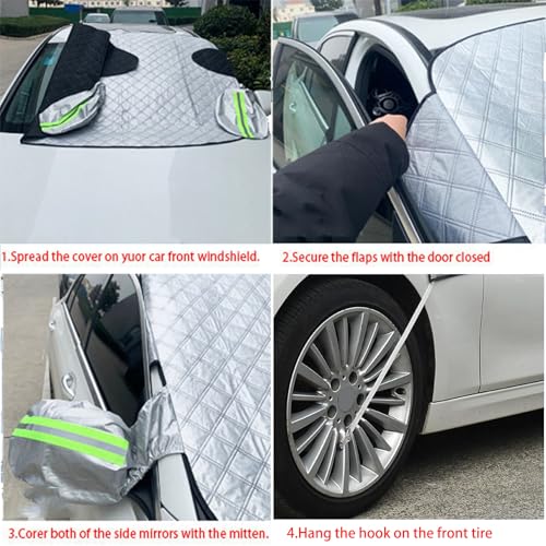 Image of Windshield Snow Cover for Ice with Magnetic Edges,65 * 50in Windscreen Frost Protector with Side Mirrors Cover,5 Layers Protection,Winter Frost Ice Guard for Car,SUV,Pickup Truck (Silver)