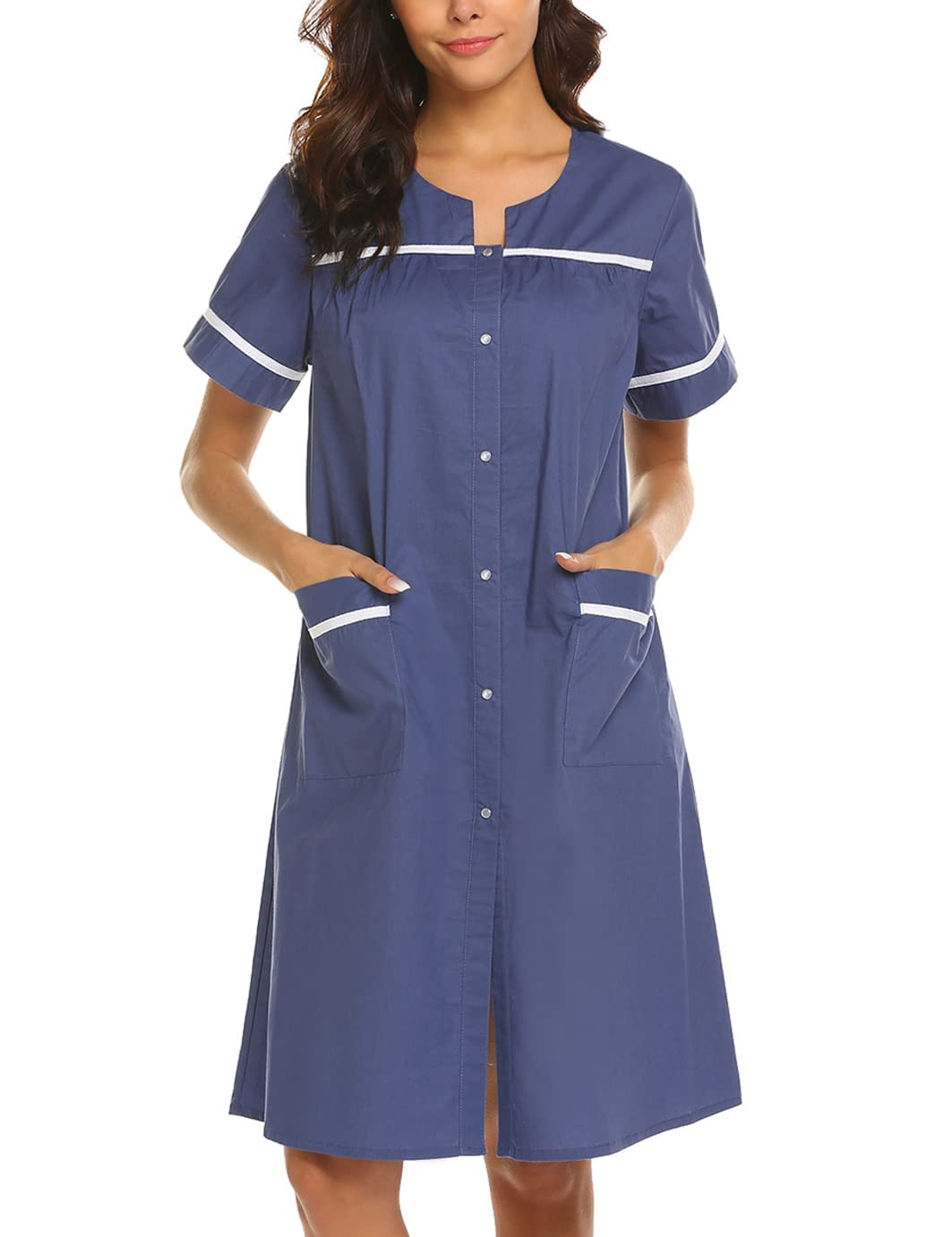 EkouaerWomen's Snap-Front Casual Sleepwear