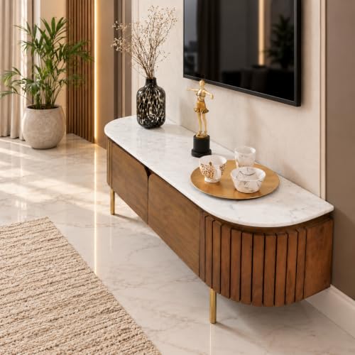 Image of The Attic Carlston TV Cabinet,Solid Wood Sideboard TV Cabinet for Living Room - Carlston Model, Provential Teak Matte Finish