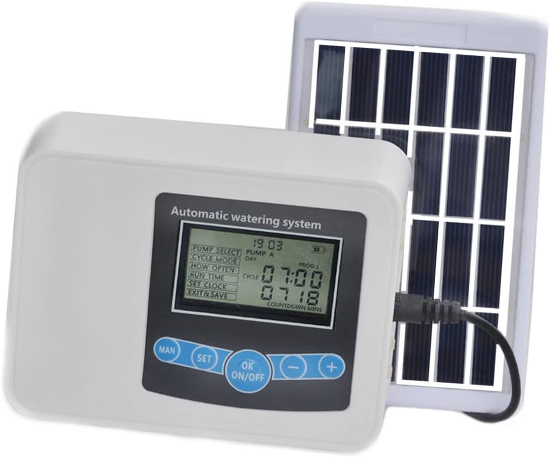 VICASKY 1set Equipped Two Water Pumps Groups of Watering Timings Solar USB Charging Easy to Install Use