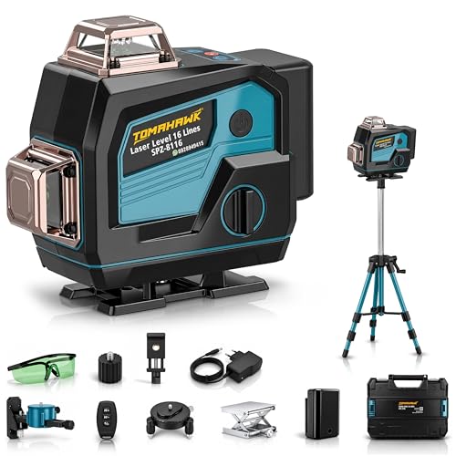 Image of TOMAHAWK SPZ-8116-16 16 Lines Green Laser Level Pro - 4x360 4D Green Cross Self-Levelling Professional Laser Line for Construction with Two 360 Vertical /Horizontal Laser Level Pulse Mode