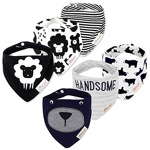 よだれかけ スタイ三角 バンダナ ベビー用 よだれ 食事用 柔らかい 綿100% 女の子 男の子 男女兼用 調整可能 可愛い 防水 出産お祝い 出産準備 6枚セット い ギフト (ヒツジ)