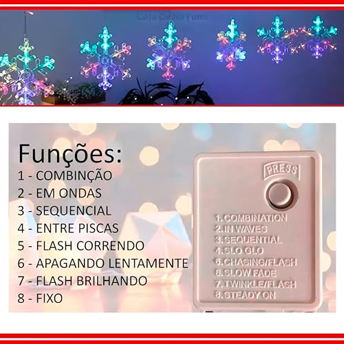 Cascata com Flocos de Neve de LED 8 Funções de Pisca para Decorações de Natal 2,5 Metros Luzes de Na