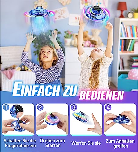 Zookao Fliegender Ball Mini Drohne, Flying Spinner mit LED Lichtern UFO Drohne Coole Sachen Spielzeug Weihnachts- und Geburtstagsgeschenke für Jungen, Mädchen und Teenager ab 8 9 10+ Jahren