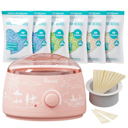 Image of Waxing Kit for Hair Removal - Beginner Friendly Wax Warmer with 6 Bags Hard Wax Beans Freesia & Milk & Aloe, Ideal for Body, Bikini, face, Home Salon Use - Pink Beach