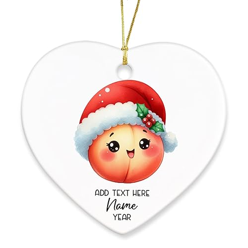 Peach Xmas Tree Ceramic Ornament, Personalized Peach Christmas Ornament Gifts for Peach Fruit Lovers, Peach Fruit Christmas Hanging Ornament, Custom Text & Name Peach Ceramic Ornament Keepsake 2026