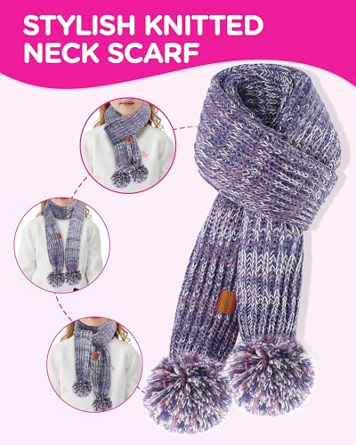 Image of Kids Winter Hat Scarf Gloves Set - Girls Boys Fleece Lined Beanie Hat with Pom Knit Scarf Warm Mittens for Children