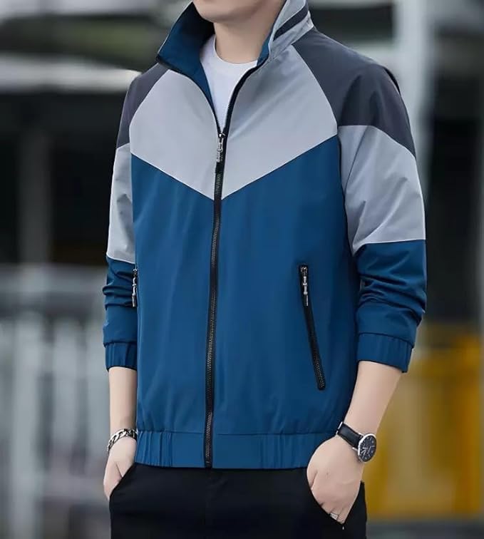 Image of Caraba Mens Trending Lightweight Windcheater Nylon Stylish Full Sleeves Stand Collar Water Resistant Winter Sports Jacket