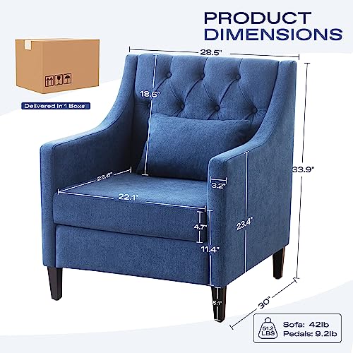 Sillón moderno tapizado azul con cojín lumbar miniatura 2
