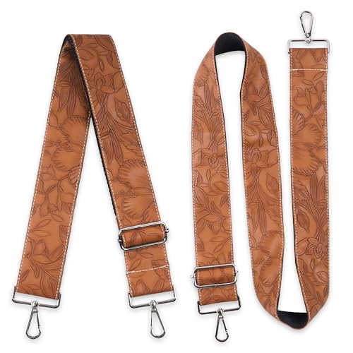 Hennaja Purse Straps Replacement Crossbody,Crochet Purse Strap for Handbags,Wide Shoulder Straps for Bags(5-Carved Light Brown)2