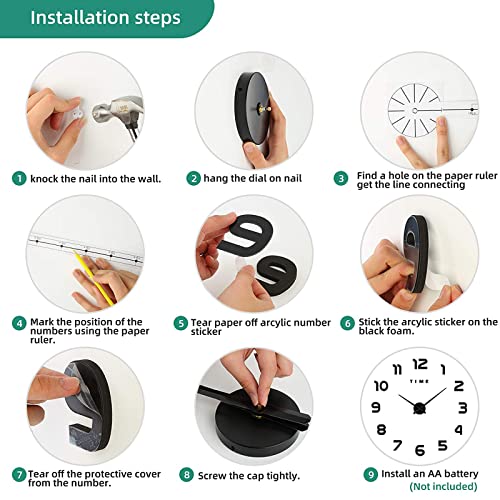 Vreaone Large Wall Clock For Living Room Decor,Frameless Diy Wall Clock Modern 3D Wall Clock With Mirror Numbers Stickers For Home Living Room Bedroom Office Wall Decorations Ideas(Black) #TOP6