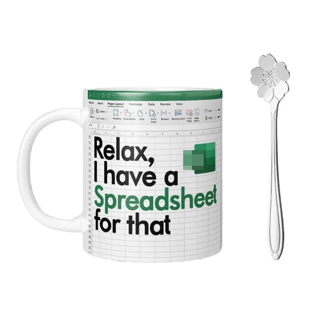 YANKOIUK Spreadsheet Mug, Ceramic Excel Mug with Spoon, Spreadsheet Gifts