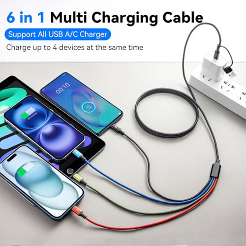 6 in 1 Multiple Charging Cable, 2Pack 6Ft Multi Chargers Cord for All Devices Braided USB A/C to Lightning/Type C/Micro USB Ports Universal Charger Cable for iPhone Series/Samsung/Tablets/PS and More by Minlu - Image 2
