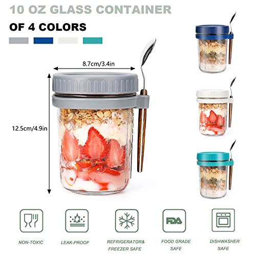 Vione Overnight Oats Gläser 4er Set - 500 Ml Glasbehälter Mit Deckel & Löffel Für Meal Prep