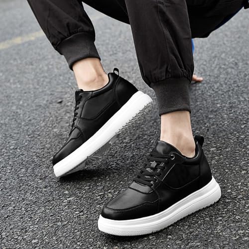 Men's Invisible Height Increasing Leather Sneakers Classic Lace Up 3.9 Inches Taller Fashion Elevator Shoes Breathable Casual Shoes3