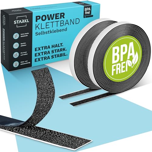 STARKL® Klettband selbstklebend - BPA Frei - 3m x 10mm - Klettverschluss Schwarz - Klettband selbstklebend Extra Stark