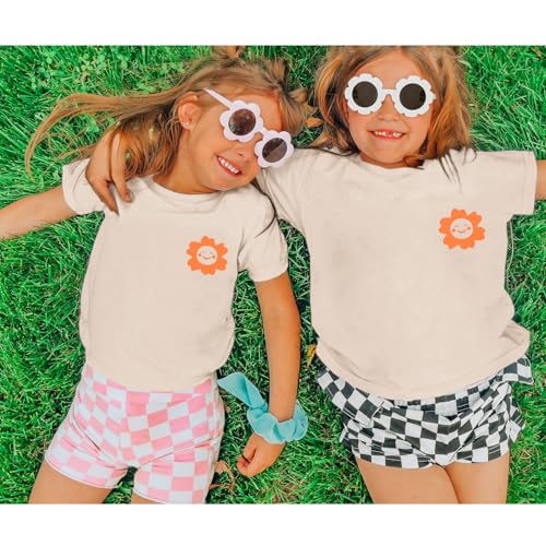 Girl's Graphic Tees Kids Cute Preppy Floral Inspirational Shirts Aesthetic Letter Slogan Loose Fit Casual Summer Tops4