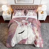 Bettdecke 200 x 220 cm 4 Jahreszeiten, Traumhaft Fantasy Tiere Einhorn Wendbare Steppdecke Warme Ganzjahresdecke Rosa Schlafdecke ohne Bezug Waschbar für Mädchen Fantasy-Fans