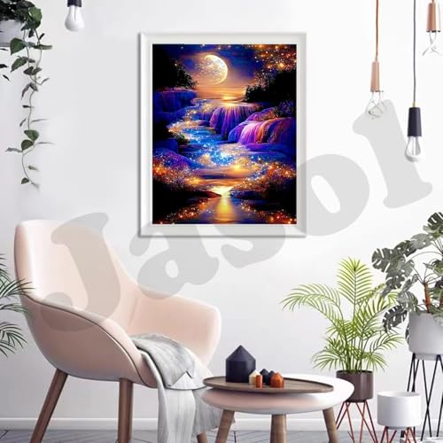 Image of Jasol Diamond Painting Kit, 40x30 Cms, Full Drill, 5D Crystals, Home Wall Decor Gift Set (Moon Water M45605)