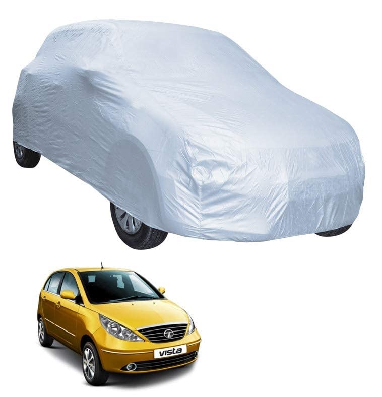 Image of Auto Hub Car Cover Compatible with Tata Indica Vista with Weather Proof, Triple Stitched, Indica Vista Car Cover- Plain Silver