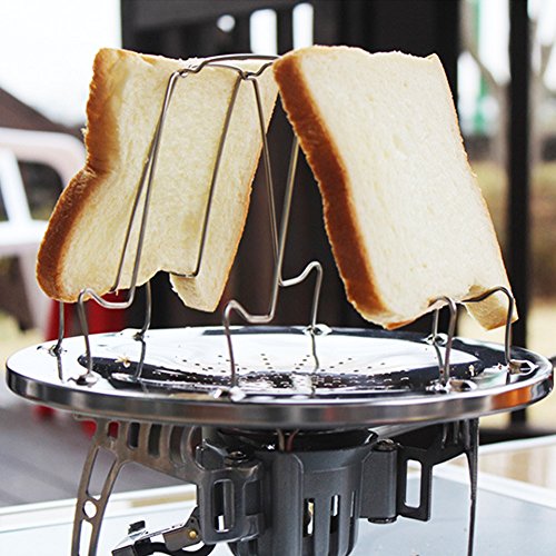 Folding Camp Stove Toaster, Stainless Steel Camping Toaster Rack Holder 4 Slice Toaster