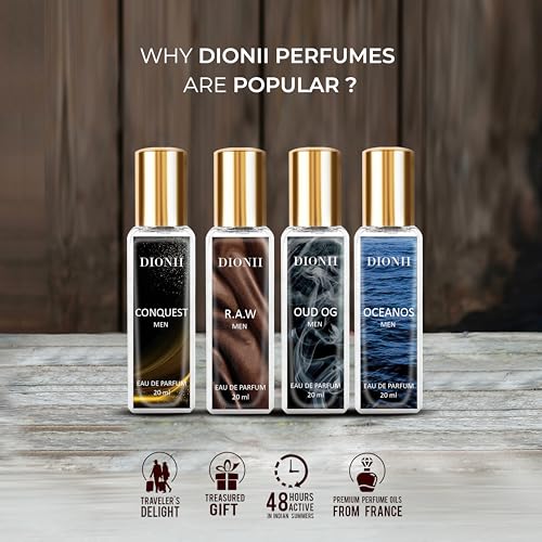 Image of Dionii Eau De Parfum Gift Set for Men | OUD OG, R.A.W, CONQUEST, OCENOS Perfume Set | Long Lasting Fragrance (4 x 20ml Each)