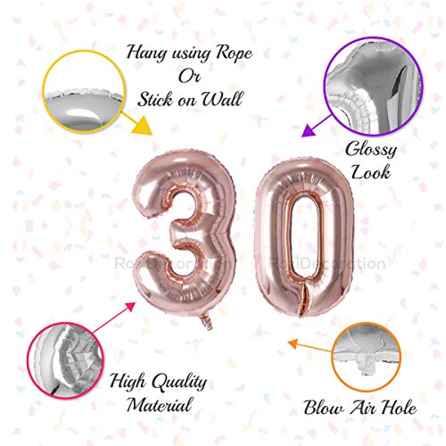 Image of Rozi Decoration Foil 16? Inch Rose Gold 30 Numbers Balloon For 30Th Birthday Decoration Items | 30 Anniversary Balloon Decoration | Thirty Number Balloons Pack Of 2 Pcs